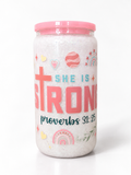 She is strong- Glass snow globe cup