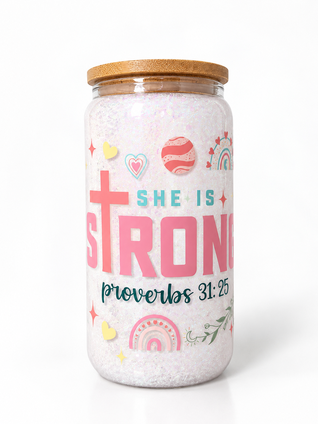 She is strong- Glass snow globe cup